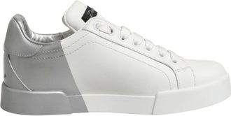 Dolce & Gabbana White Gray Low Top Leather Sneaker Womens Shoes