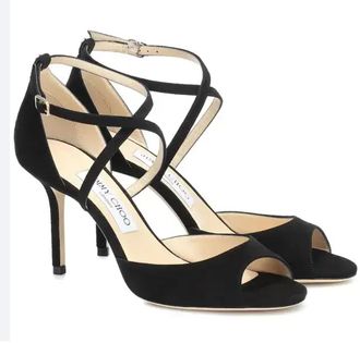 Jimmy Choo London Black Suede Emsy 85 Sandals Size 39