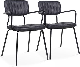 Oviala Lote de 2 sillas con reposabrazos en Alfombra recubierta negro