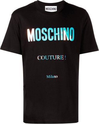 Moschino Mens Couture Milano Reflective Logo Black T-shirt Cotton - Size X-Large