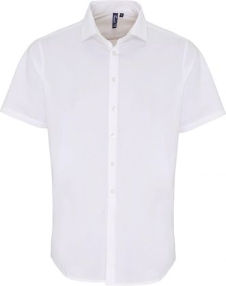Premier Heren Rekken Pasvorm Poplin Korte Mouwen Shirt (Wit)