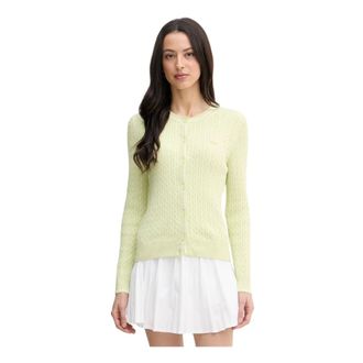 Lacoste Truien & Vesten, Dames, Groen, S, Katoen, Gestreepte Kabelgebreide Cardigan