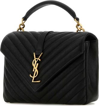 Saint Laurent Womens College Top Handle Bag Black Lamb