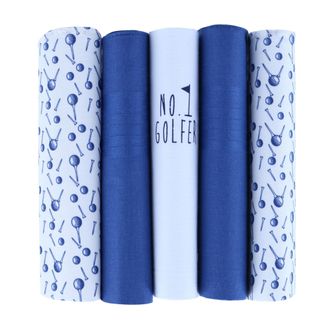 Ascentix Mens 5 Pack Cotton Golf Theme Novelty Hankies, Navy and White