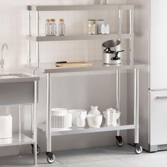 vidaXL Vidaxl - Mesa De Trabajo Para Cocina Con Estante Acero Inox 110x55x150cm