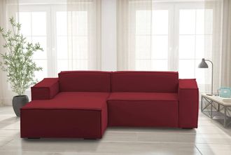 Talamo Italia Sof&aacute; Fijo Daniela, Gran Sof&aacute; Modular De 2 Plazas Pen&iacute;nsula Izquierda, 100% Made In Italy, Sof&aacute; Moderno En Tela, Cm 240x170h70, Rojo, Con Embalaje Refo