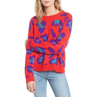 Blank NYC Leopard Intarsia Sweater in Red at Nordstrom, Size X-Small