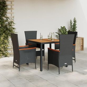 vidaXL Set De Muebles Jard&iacute;n 5 Pzas Con Cojines Rat&aacute;n Sint&eacute;tico Negro Vidaxl