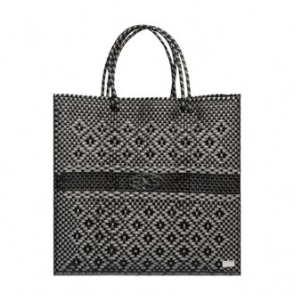 Lola's Bag Womens Medium Handmade Aztec Striped Regular Strap Tote Bag In Black/silver