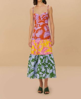 Farm Rio Tropical Swing Sleeveless Midi Dress In Mixed