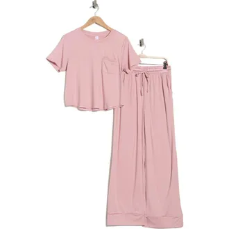 Yogalicious Rebalance Boxy Crop Long Pajamas in Blush Silk at Nordstrom Rack, Size X-Small