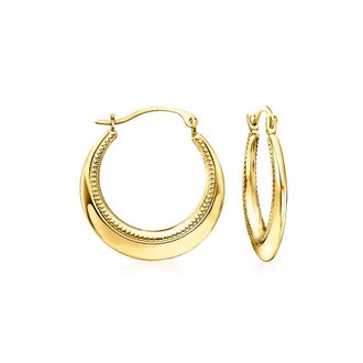 Ross-Simons 14kt Yellow Gold Beaded and Polished Hoop Earrings