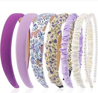 OEM Conjunto De Diademas Para Mujer - Set De 7 Piezas - Varios Estilos - Adornos De Perlas - Pl&aacute;stico - Apto Para Ni&ntilde;as Y Mujeres - Azul