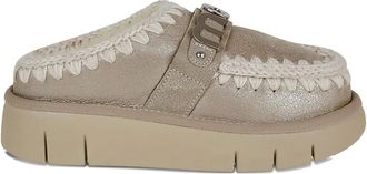 Mou logo-buckle whipstitch mules - women - Sheepskin/Sheepskin/Polyethylene vinyl acetate (PEVA) - 37 - Neutrals