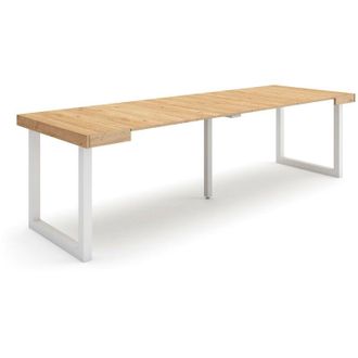 Skraut Home Mesa Consola Extensible, Mesa Comedor Plegable, 260, Para 12 Comensales, Patas Madera Maciza, Estilo Moderno, Roble - Skraut Home