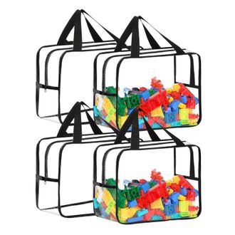 OEM Juego De 4 Bolsas Transparentes Para Guardar Juguetes, Con Asas Negras, Gran Capacidad, Port&aacute;tiles, Organizadoras Transparentes, Ideales Para Viajes