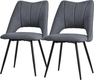 ML Design Ml-design - Set 2x Sillas De Comedor Color Gris Con Respaldo Asiento De Poli&eacute;ster Tapizado Con Patas De Metal Negro Sill&oacute;nes Ergon&oacute;micos De Dise&ntilde;o Mod