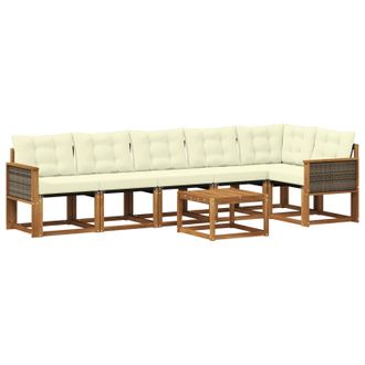vidaXL Conjunto De Sof&aacute;s De Exterior Con Coj&iacute;n 7 Pcs Natural Y Crema Vidaxl