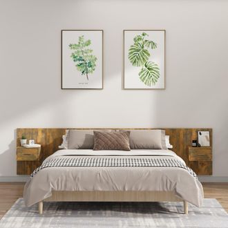 Berkfield Home Bed Headboard with Cabinets Smoked Oak Engineered Wood in Brown