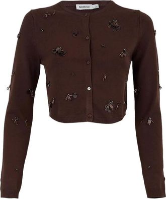 SIMKHAI Zadie Versierde Cropped Cardigan - Dames - Vesten - Bruin - S - Polyester - Truien & Vesten