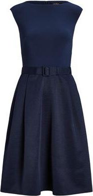 Ralph Lauren BELTED FAILLE & JERSEY COCKTAIL DRESS
