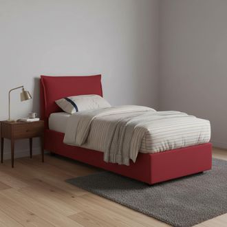Dmora Cama Individual Daugust, Cama Contenedor Con Revestimiento De Tela, 100% Made In Italy, Apertura Frontal, Con Colch&oacute;n Cm 80x190 Incluido, Rojo - Dmora