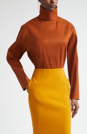 Saint Laurent Turtleneck Silk Blend Organza Top in Caramel at Nordstrom, Size 4 Us