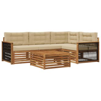 vidaXL Conjunto De Sof&aacute;s De Exterior Con Coj&iacute;n 5 Pcs Natural Y Beige Vidaxl