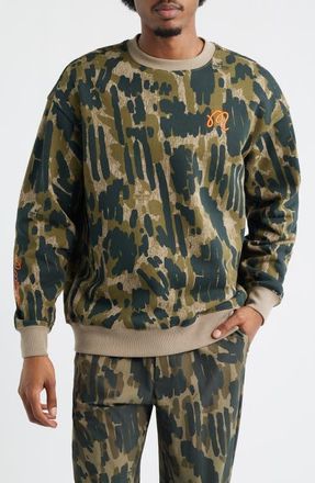 Malbon Golf Range Tour Divot Camo Cotton Sweatshirt in Bark Camo at Nordstrom, Size Xx-Large