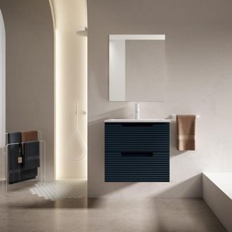 Saniclass Prime Balance Badkamermeubelset - 60x55x45cm - 1 ovale keramische wasbak wit - 1 kraangat - 2 lades - rechthoekige spiegel - mat marine blauw