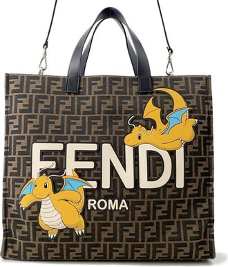 Fendi Zucca Black Brown Canvas Shoulder Bag Tote Bag (Pre-Owned)