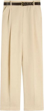 Max Mara Pantalone lungo - Dames - Wijde Broeken - Beige - S - Leer - Broeken