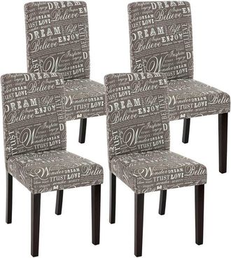 Hhg Juego de 4 sillas de comedor Silla de cocina Littau, textil con letras, gris, patas oscuras