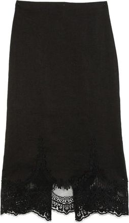 Twinset Midi Rok - Dames - Midirokken - Zwart - L - Linnen - Rokken