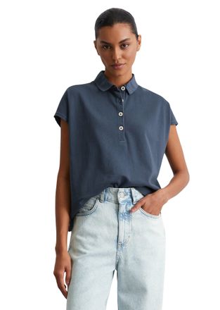 Marc O'Polo Poloshirt MARC OPOLO, Damen, Gr. XS, blau (muted blau), Jersey, Obermaterial: 100% Baumwolle, oversize, Shirts Poloshirt, oversized, aus leichtem Jers