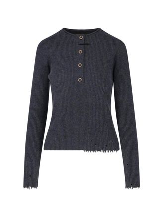 Uma Wang Ribbed Cashmere Sweater With Distressed Finish