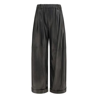 Brunello Cucinelli Pantaloni Ampi in Pelle Nappa - - Trousers - Donna - Nero - M