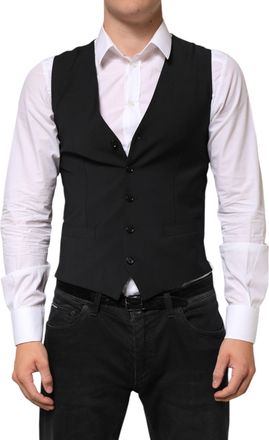 Dolce & Gabbana Black Wool Dress Formal Men Waistcoat Mens Vest (Pre-Owned)