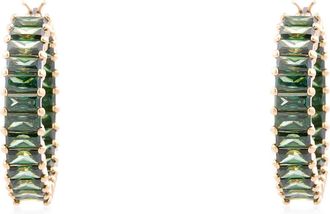 Swarovski Matrix Pierced Earrings Hoop Gold Shiny Green