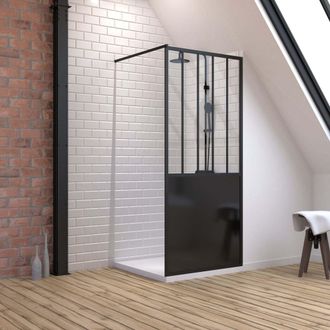 Aurlane Aurlane - Pack Mampara De Ducha 90x200cm Negro Mate -vidrio 5mm -plato De Ducha 90x90