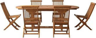 Tikamoon Conjunto de jardín oval de acacia maciza con 6 sillas