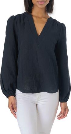 Gibsonlook Cotton Gauze Blouse in Black at Nordstrom, Size X-Small