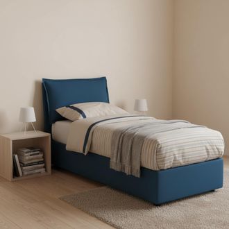 Talamo Italia Cama Individual Rossella, Cama Contenedor Con Revestimiento De Tela, 100% Made In Italy, Apertura Frontal, Con Colch&oacute;n 80x200 Cm Incluido, Azul, Con E