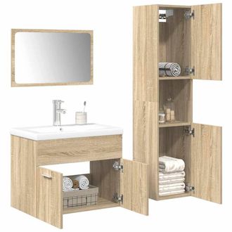 Berkfield Home 4 Piece Bathroom Furniture Set Sonoma Oak Engineered Wood in Brown