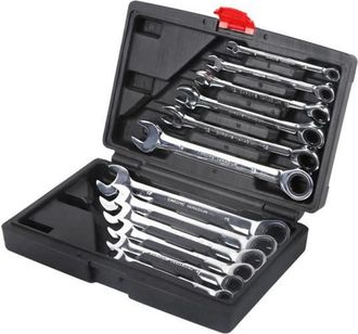 OEM Juego De Llaves De Carraca Combinadas De 12 Piezas En Estuche, Dientes M&eacute;tricos De 8-19 Mm, Llave De Boca Fija - Llave Ajustable Reversible