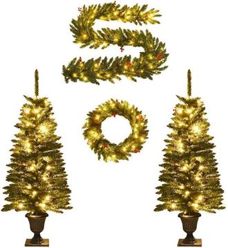 vidaXL &Aacute;rboles De Navidad Artificiales 2 Uds Corona, Guirnalda Y Led Vidaxl