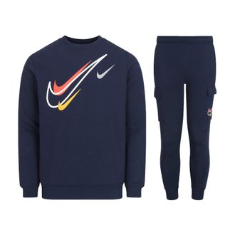 Nike Sportswear Mens Multi Swoosh Graphic Fleece Tracksuit Set, Navy Cotton - Size X-Large