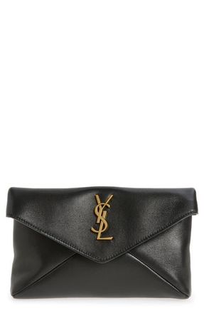 Saint Laurent Small Cassandre Leather Envelope Pouch Clutch in Black at Nordstrom