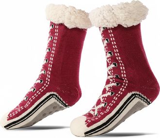 Generic Ultra-thick Cute Slipper Home Socks, Fleece Lined Non Slip Home Socks, Thick Cozy Indoor Warm Fuzzy Socks (Burgundy, UK, Adult, Women, 3, Numeric Rang
