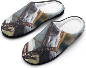 Generic An Arabian Horse Mens House Slippers Memory Foam Washable Cotton Slip on Home Shoes